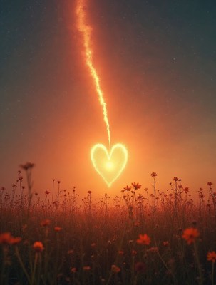 Glowing Heart Lightning in Flower Field