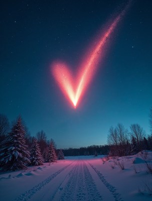 Red Heart Meteor over Snowy Forest