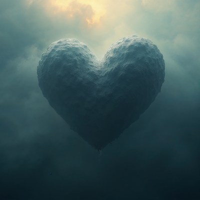 Snowy Heart Floating in Clouds