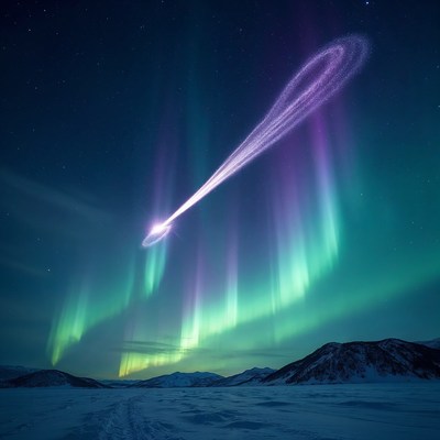 Comet streaking through Northern Lights