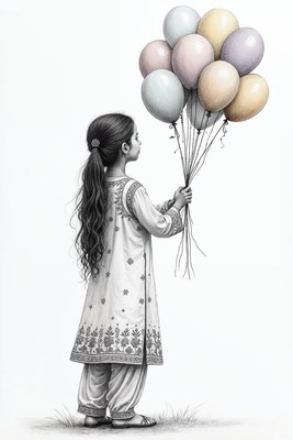 Girl holding colorful balloons