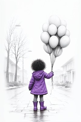 Black girl holding white balloons