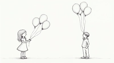 Boy and Girl Holding Balloons Illustration