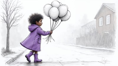 African-American girl holding balloons