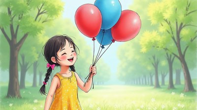 Asian girl holding colorful balloons