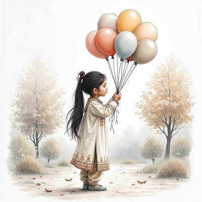 Indian girl holding colorful balloons