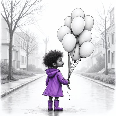 Black girl holding purple balloons