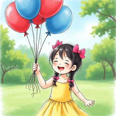 Girl holding colorful balloons in park