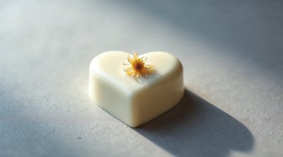 White chocolate heart with yellow flower