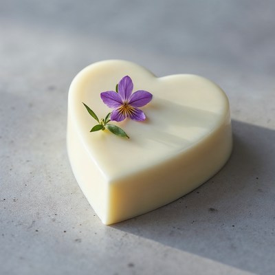 White heart soap with violet flower