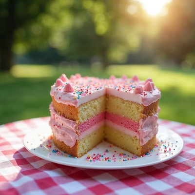 Pink Layer Cake Sliced Outdoors