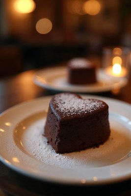 Heart-Shaped Chocolate Cake on Plate