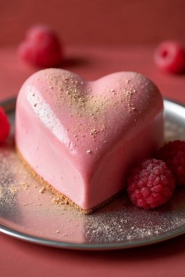 Pink Heart Cheesecake with Raspberries