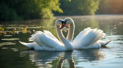 Two swans forming heart shape