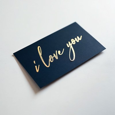 Gold 'I Love You' on Navy Card