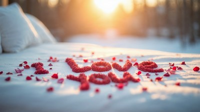 I Love You in Red Rose Petals on Bed