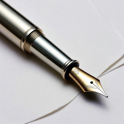 Silver fountain pen on white paper