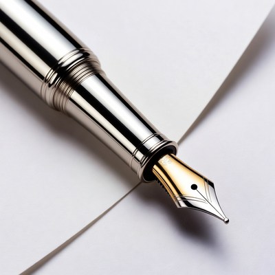 Silver fountain pen on white paper