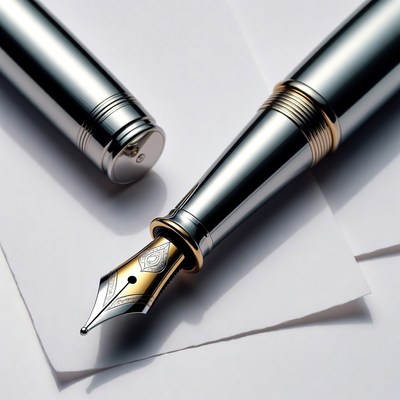 Shiny Silver Fountain Pen on Paper