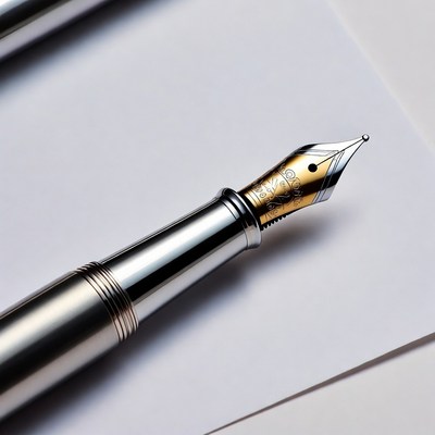 Silver fountain pen on white paper