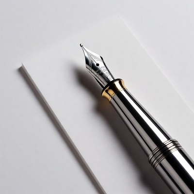 Silver fountain pen on white paper