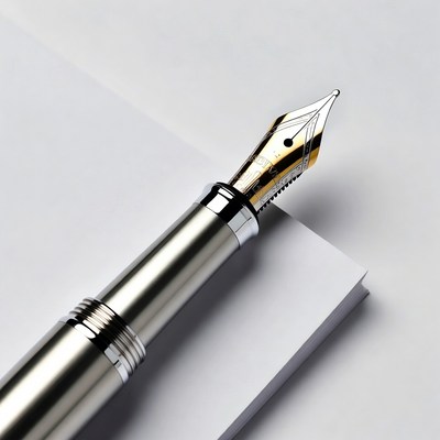 Silver fountain pen on white paper