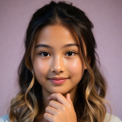 Asian girl with hand on chin