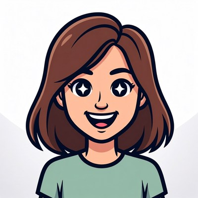 Smiling cartoon woman with brown hair