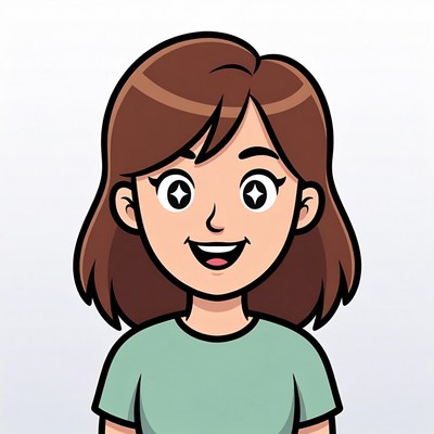 Smiling cartoon woman with brown hair