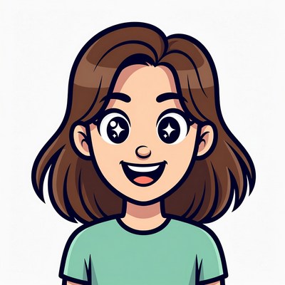 Smiling cartoon girl with brown hair