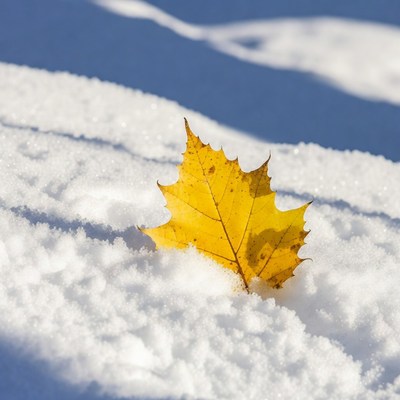 Yellow Maple Leaf on Snow