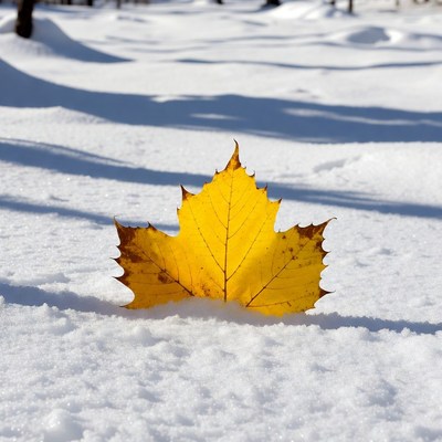 Yellow Maple Leaf on Snow