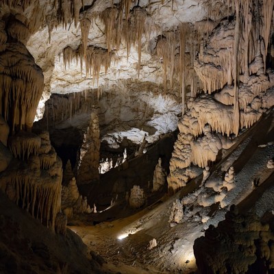 Stalactites in Illuminated Cave