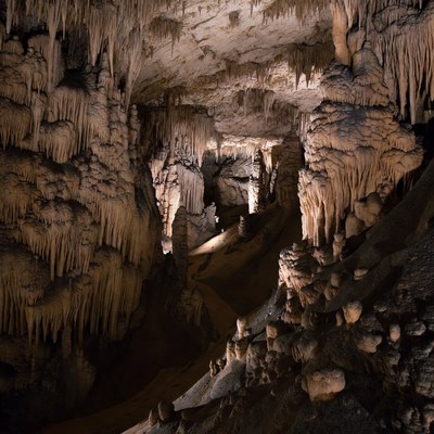 Stalactites in Illuminated Cave