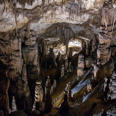 Stalactites in Illuminated Cave