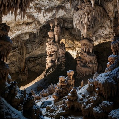 Stalactites in Illuminated Cave