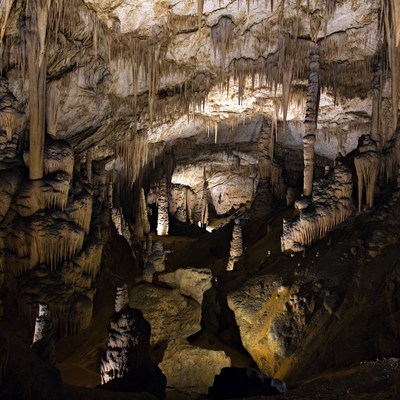 Stalactites in Illuminated Cave