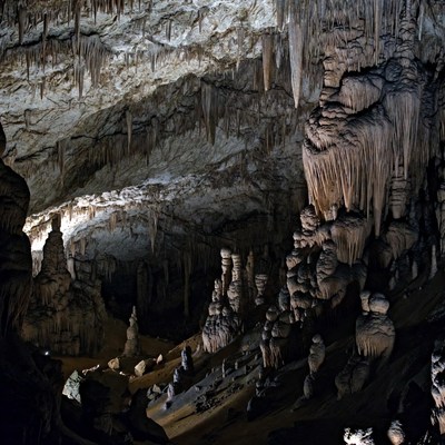 Stalactites in Dramatic Cave Interior