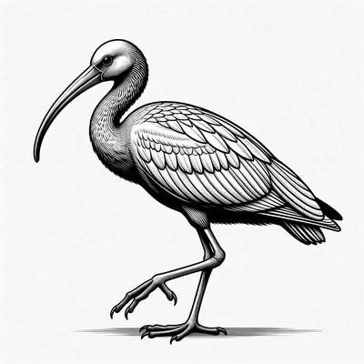 Ibis bird walking illustration