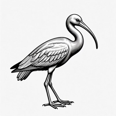 Black and white ibis bird illustration