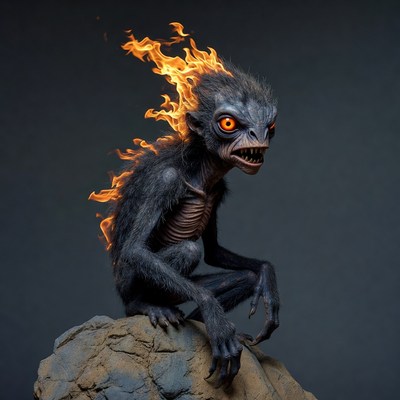Fiery Demon Monkey on Rock