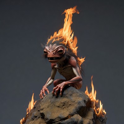 Fiery Frog Creature on Rock