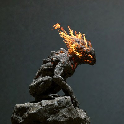 Fiery Rock Monster on Boulder