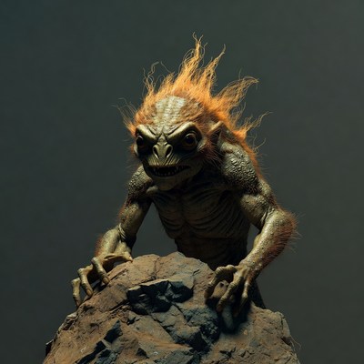 Green goblin creature on rock