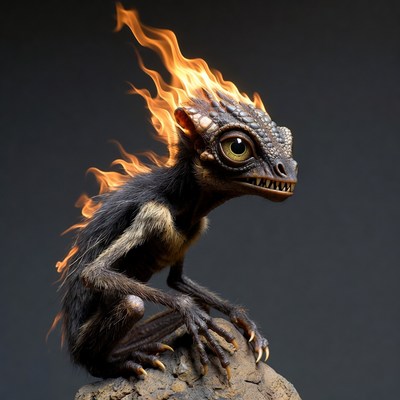 Fiery Baby Dragon on Rock