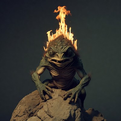 Fiery Green Goblin Frog on Rock