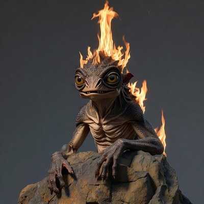 Fiery Dragon Baby on Rock