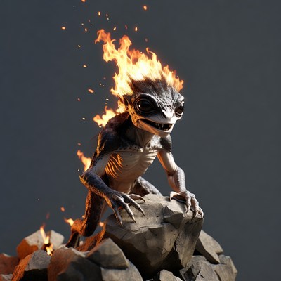 Fiery Goblin on Rocks