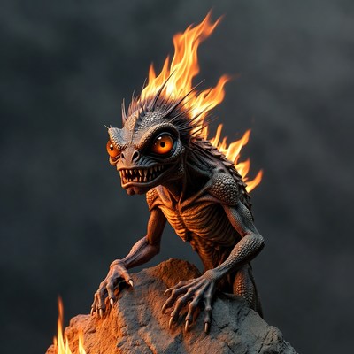 Fiery Lizard Monster on Rock