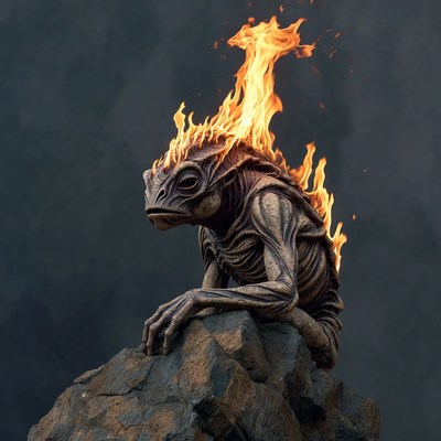 Fiery Lizard Creature on Rock